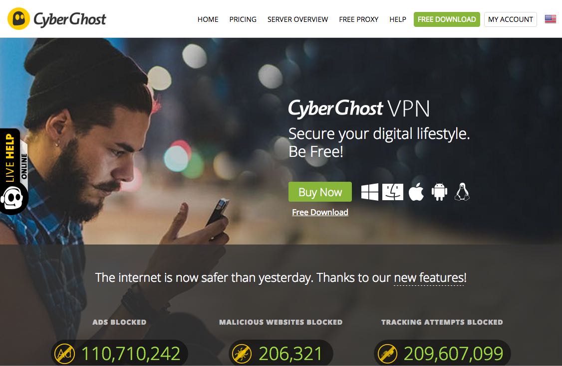 La page d'accueil du site Cyber ​​Ghost VPN