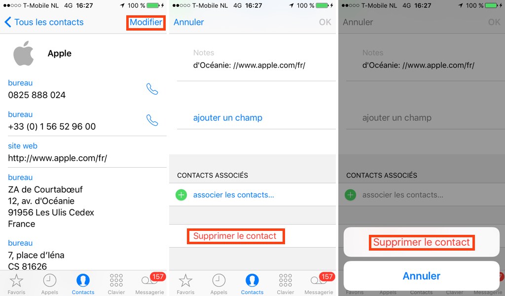 Iphone : supprimer un contact