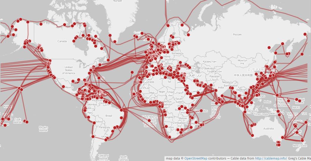 Carte des câbles sous-marins en activité